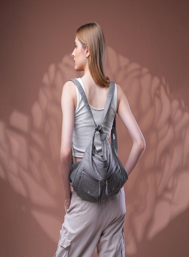 SANTORINI DualMode Handbag Women’s 2-in-1 Convertible Shoulder bag & Backpack | Multi-Pocket Bag with Adjustable Strap, 2 Main Compartments, Front Magnetic Pockets & Side Zipper Pockets (Grey) - Image 2